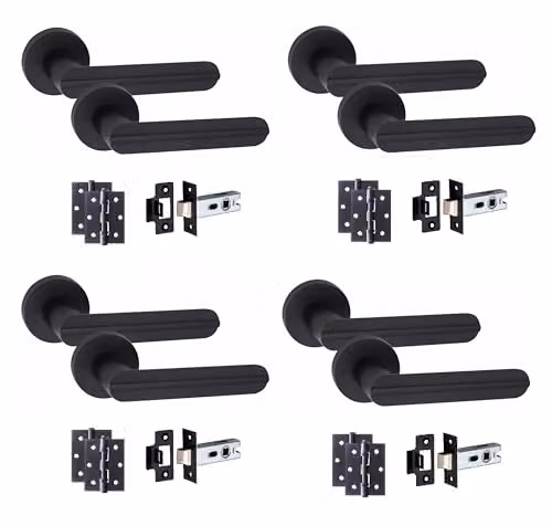 Golden Grace Lima Door Handles with Hinges, Matt Black Finish, 4 Sets
