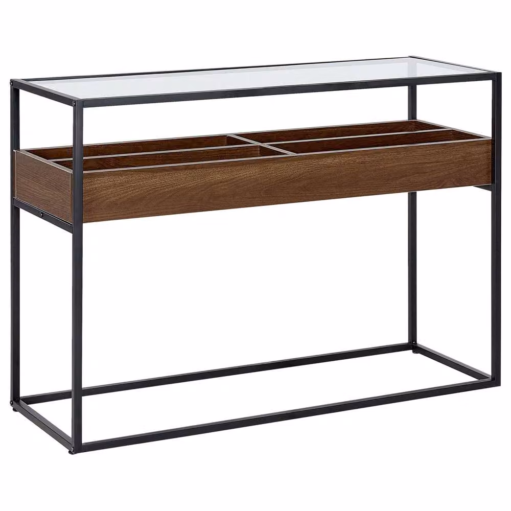 Wyld and Coco Industrial Console Table with Dark Brown Glass Top and Metal Frame, W/D/H: 110 x 40 x 80 cm – 2