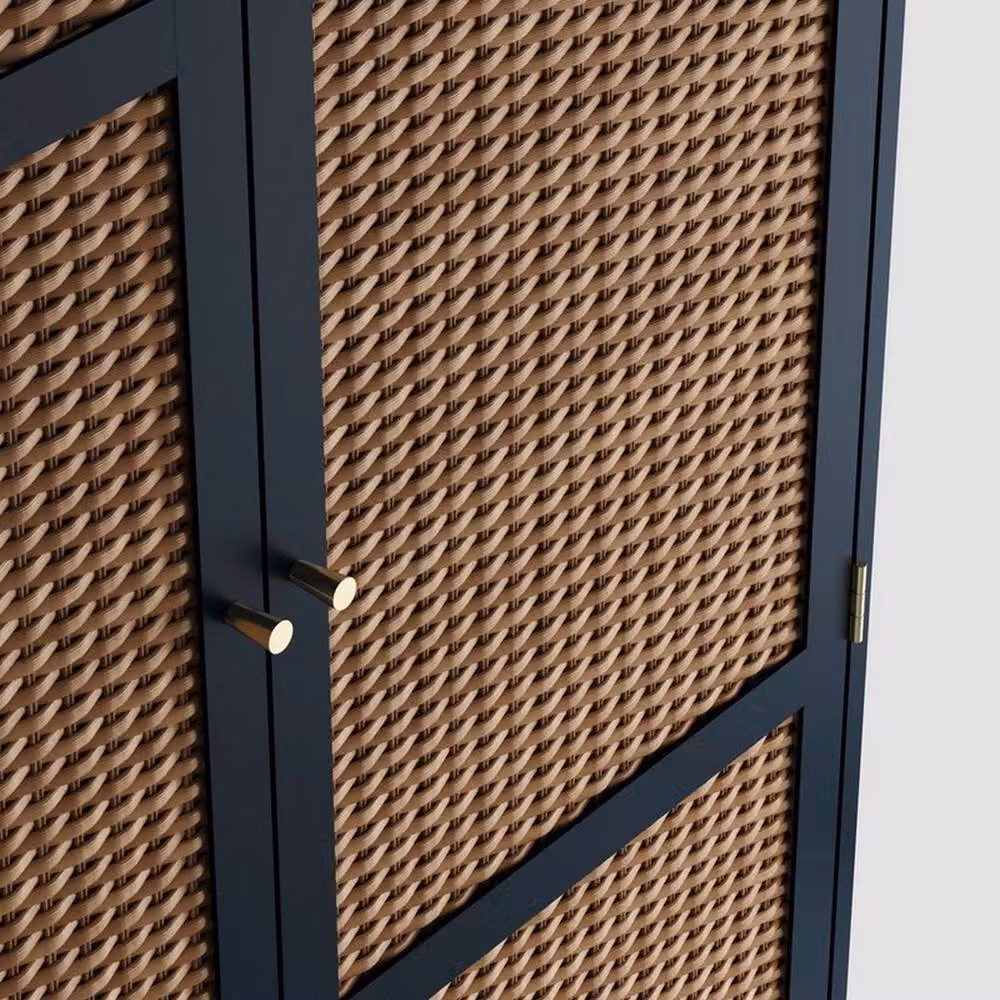 Lemon Pavilion Furniture Bordeaux 2 Door Rattan Wardrobe in Berlin Blue and Oak, W: 85 cm, D: 55.52 cm, H: 180.5 cm – 4