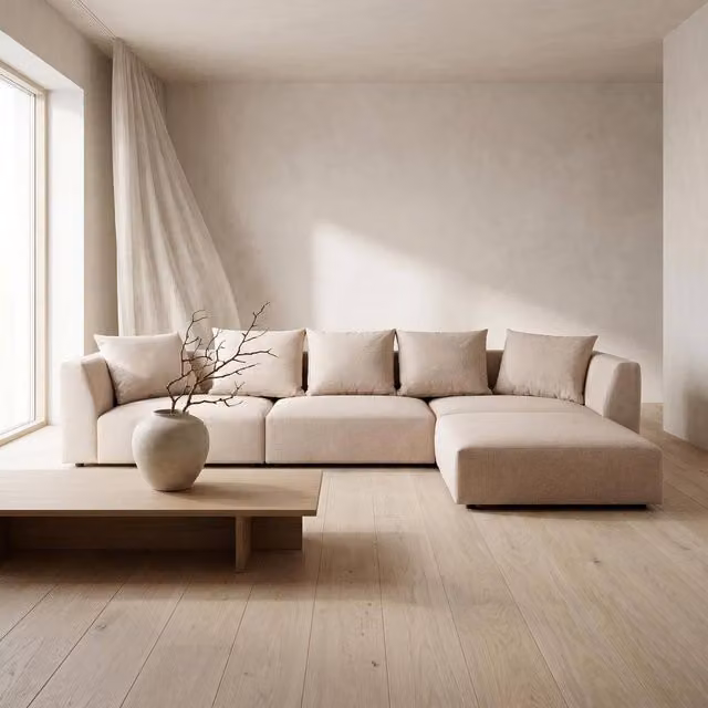 Abakus Direct Tokyo Large L-Shape Corner Sofa in Cream Brushed Tweed Fabric with Deep Seats
