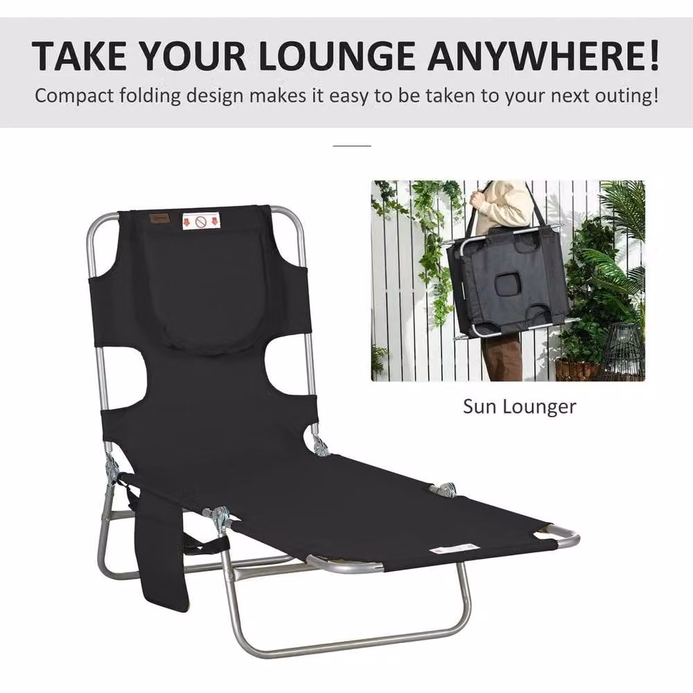 EONLION Black Sun Lounger with Reading Hole and Adjustable Headrest – 3