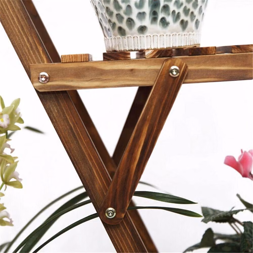 NESTLUNE 6 Tier Rustic Brown Wooden Triangular Plant Stand – 4