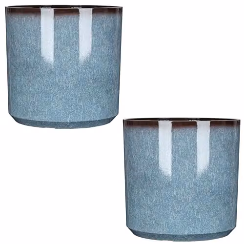 Garden Gear Blue Glazed Cylinder Planters, Set of 2, Diameter: 31 cm – 1