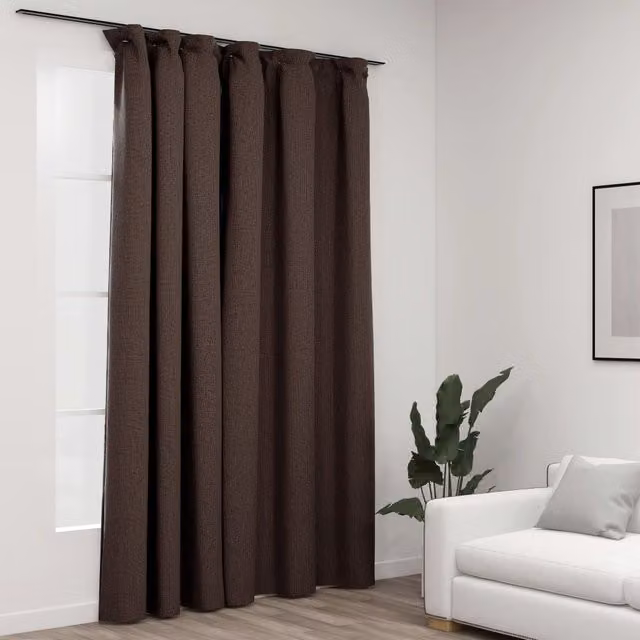 Berkfield Linen-Look Blackout Curtain with Hooks, Taupe, W: 290 cm, H: 245 cm