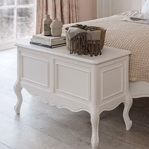 Statement Furniture Juliette French Style Carved Wooden Blanket Box Ottoman Storage in White, W: 100 cm, D: 35 cm, H: 60 cm