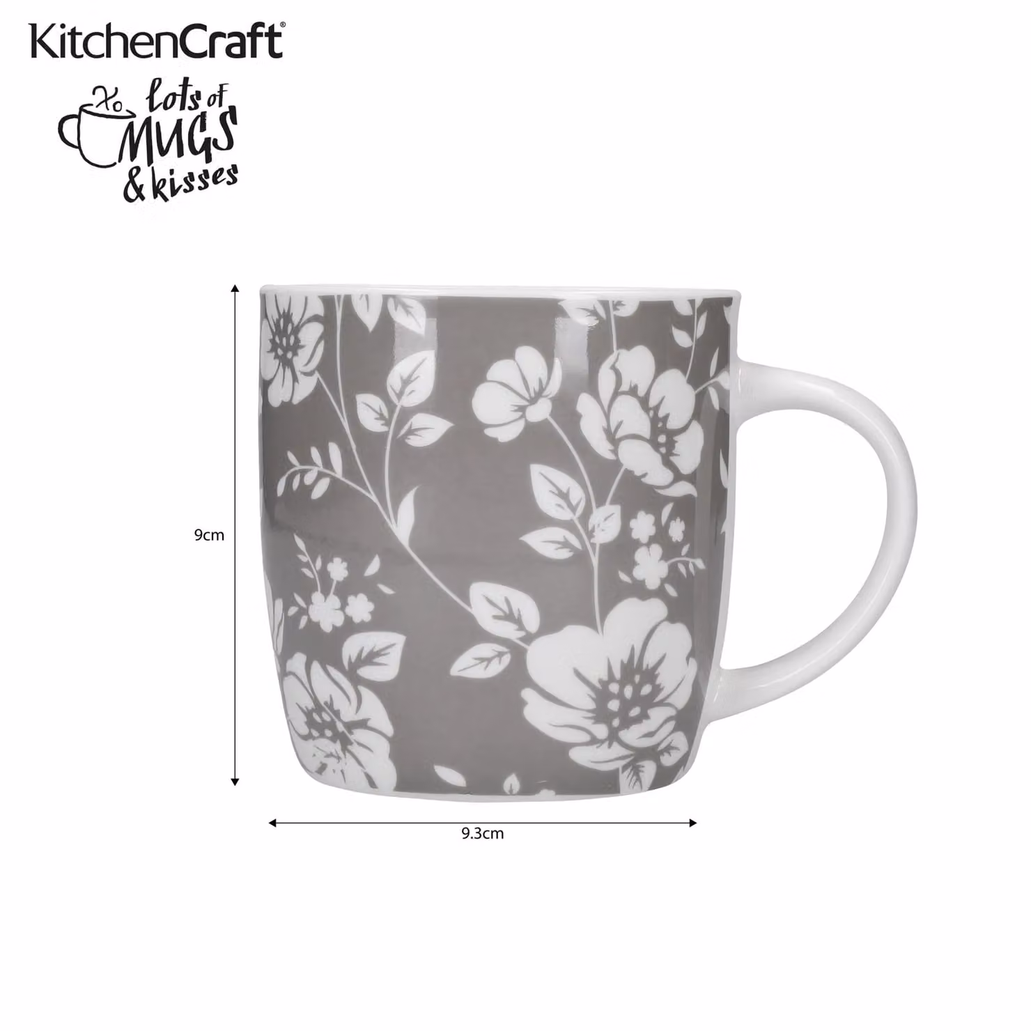 KitchenCraft Set of 4 Grey Floral Ceramic Mugs – 6