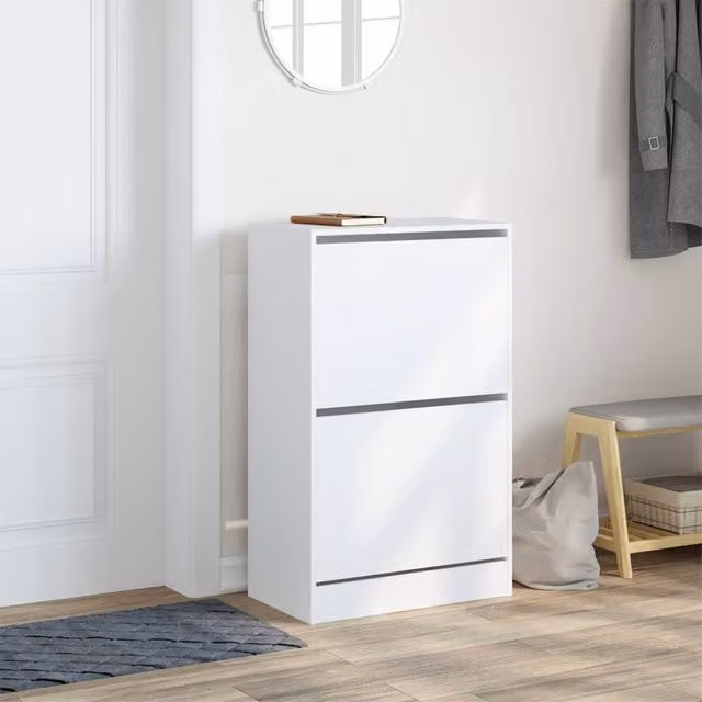 Berkfield Home White Shoe Cabinet W/D/H: 60 x 34 x 96.5 cm