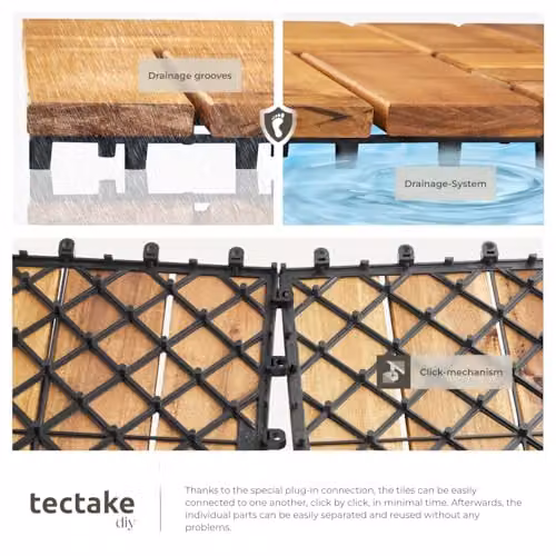 tectake 40-Piece Brown Acacia Wood Decking Tile Set with Interlocking Click System – 5