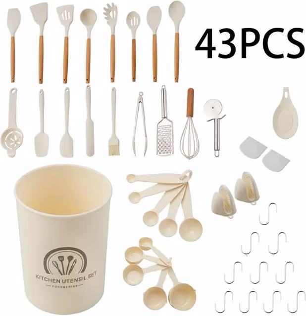 Living and Home 43-Piece Silicone Kitchen Cooking Utensil Set in White