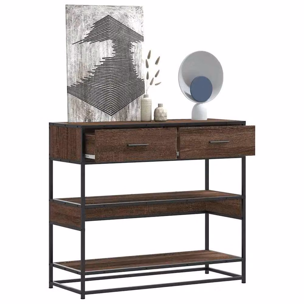 Berkfield Home Brown Oak Console Table, W/D/H: 90 x 35 x 80 cm – 2