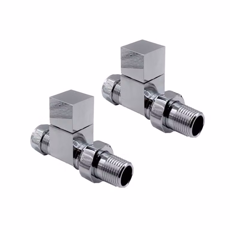 Royal Bathrooms Chrome Square Straight Radiator Valve Pack with 1/2 inch Brass Construction