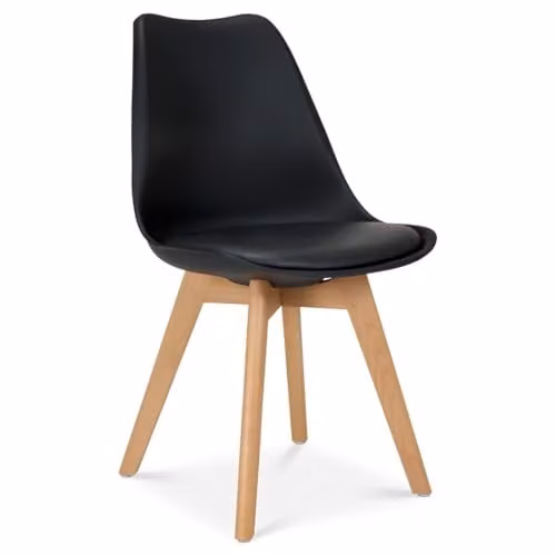 Bravich LTD Rocco Tulip Dining Chair in Black with Synthetic Leather Cushion and Beech Wood Legs