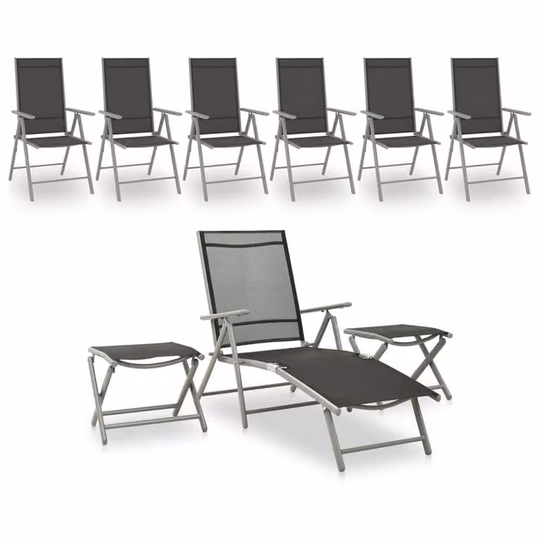 Berkfield Home 9 Piece Garden Lounge Set with Ottoman in Black and Silver