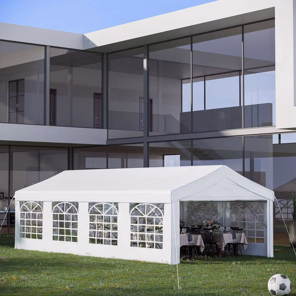 STILVORA White Metal Garden Gazebo with Removable Walls and Windows, W: 8 m, D: 4 m, H: 2.8 m – 2