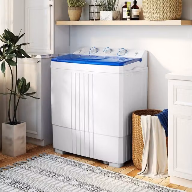 Costway Portable Top Loader Countertop Washing Machine in Blue and White