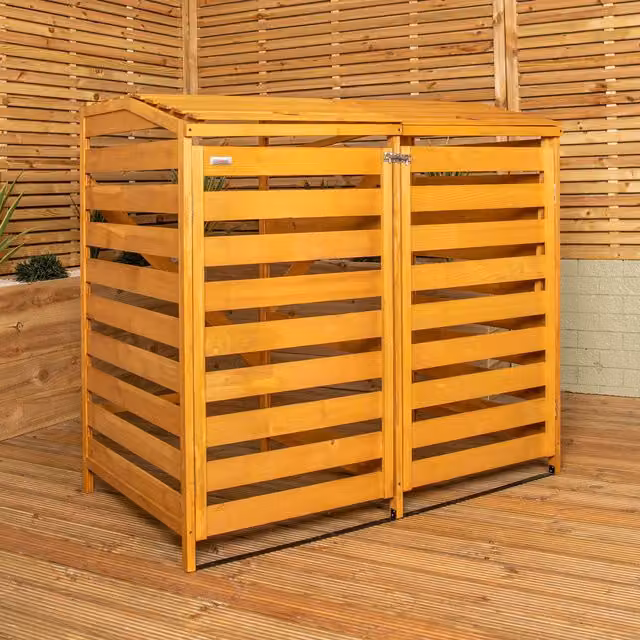Samuel Alexander Brown Wooden Double Wheelie Bin Store for 2 Bins, W/D/H: 133 x 125 x 79 cm