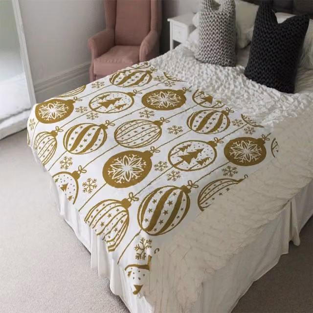 Benjamin Tate Design LTD Christmas Baubles Fluffy Soft Blanket in Blue