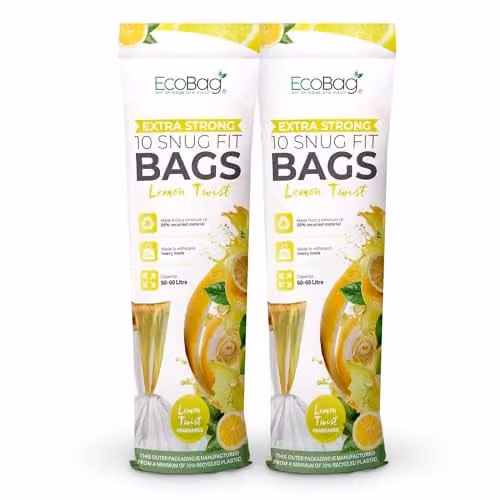 EcoBag White Lemon Scented Kitchen Drawstring Bin Liners 60L W: 62 cm, D: 81 cm