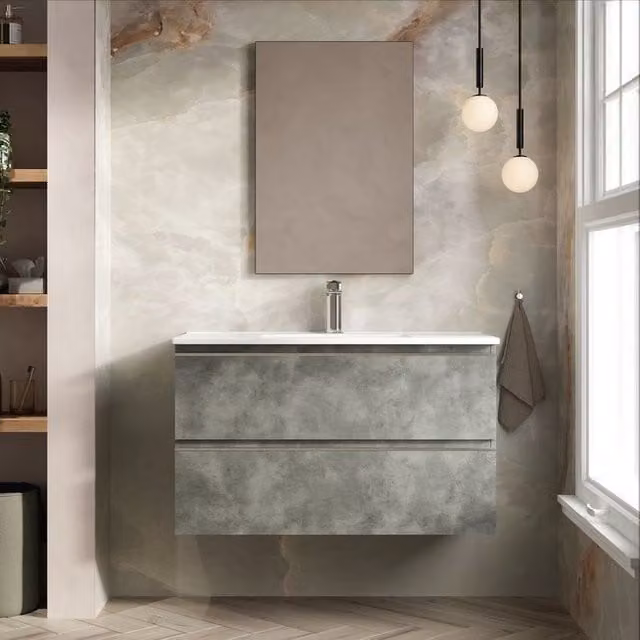 Banyetti Vatilla 1000mm Wall-Hung Vanity Unit with Athena Basin in Cemento Grey – 1