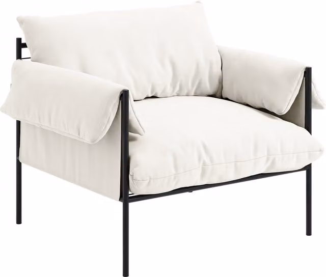 LPD Home Wardour Industrial Armchair in White Fabric with Black Metal Legs