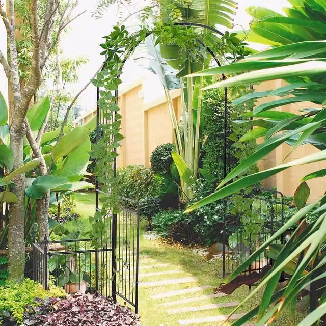 OUTSUNNY Metal Garden Arbor Arch Gate with 2 Side Planter Boxes and Vine Frame in Black – 1