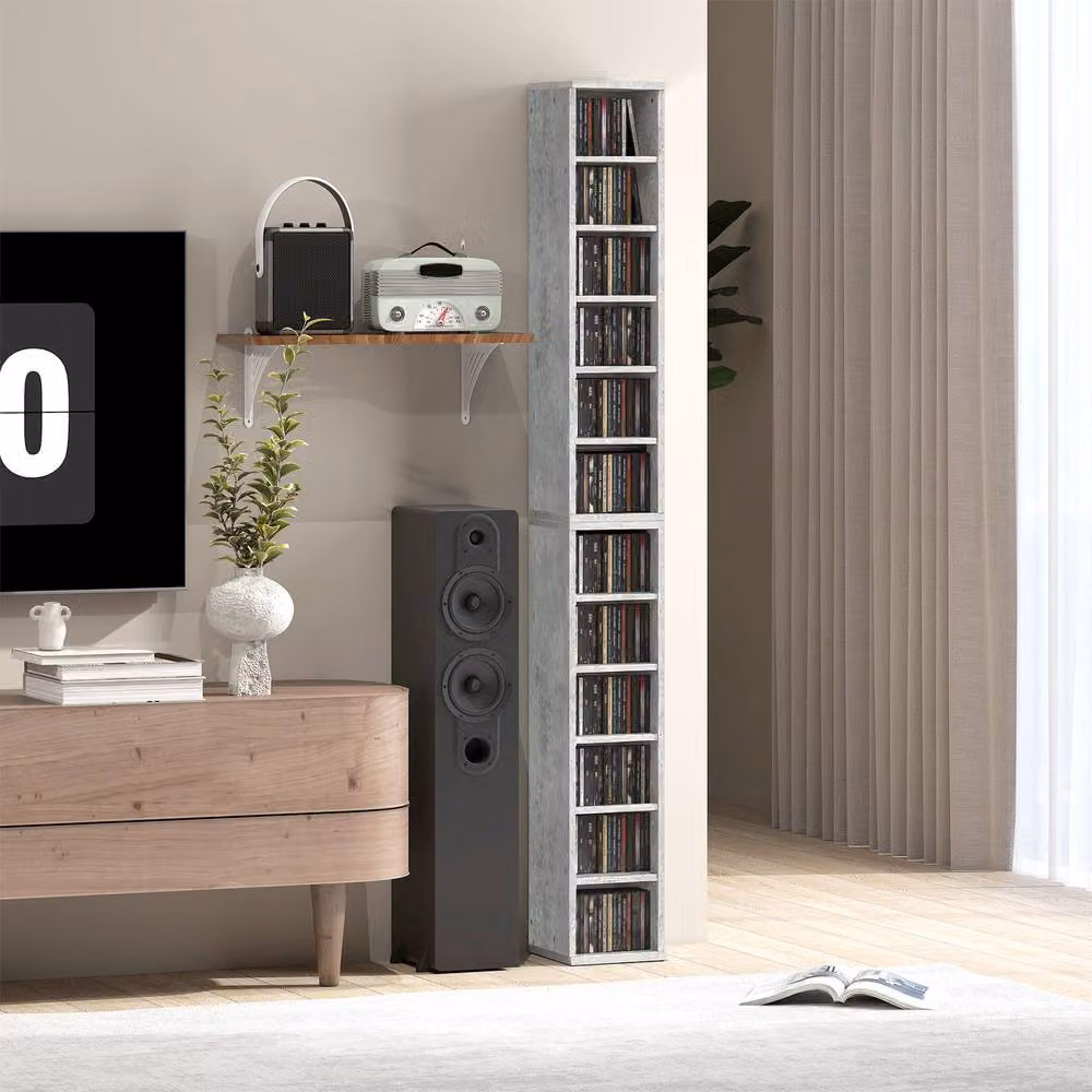 ERGOVEXA Set of 2 Grey CD Media Display Tower Racks with Adjustable Shelves – 5