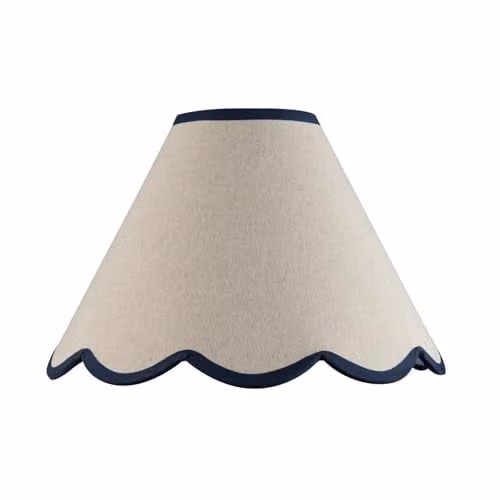 Happy Homewares Scallop Edge Natural Textured Linen Coolie Lamp Shade with Cotton Trims in Blue and Beige, W/D/H: 30 x 30 x 20 cm