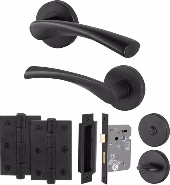 AFIT Matt Black Bathroom Door Handle Rose Set, 1 Pair of Internal Lock Handles, W/D/H: 15.0 x 5.4 x 1.5 cm – 1