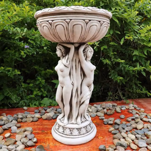 Ornate Collection Three Goddess Planter Statue in White Stone
