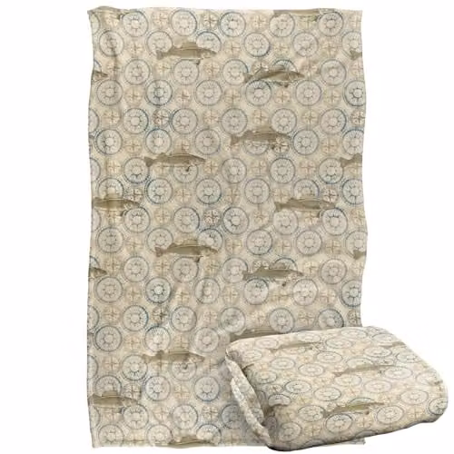 JQ Licensing Walleye Compass Fishing Pattern Super Soft Fleece Throw Blanket, Multicolour, W/D/H: 91 x 147 cm