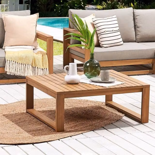 Wyld and Coco Acacia Wood Garden Coffee Table, Brown, W: 90 cm, D: 75 cm
