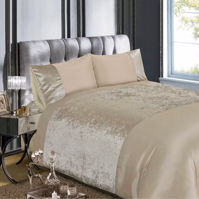 Rapport Home Velvet Polycotton Duvet Set and Pillowcase in Beige and Orange, W/D/H: 200 x 220 cm