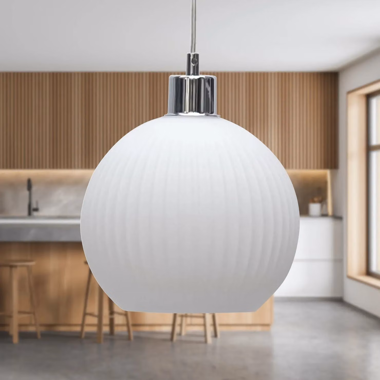 First Choice Lighting Betchley White Ribbed Glass Globe Easy Fit Pendant Shade – 2
