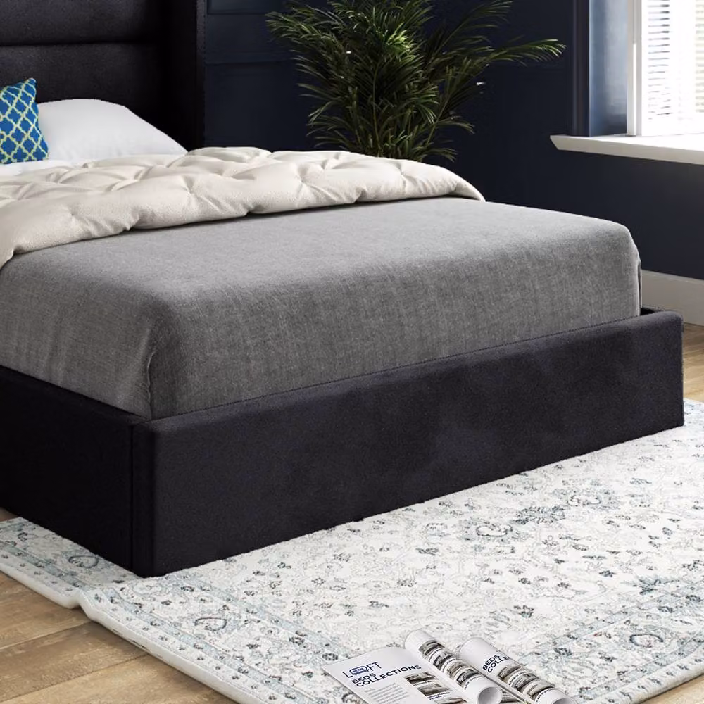 KDMD Yeovil Winged Upholstered Designer Bed Frame in Black Soft Velvet, W/D/H: 200 x 137 x 189 cm – 5