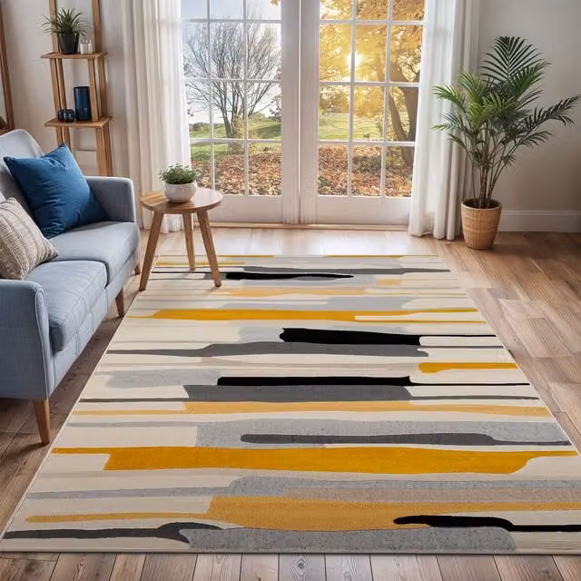 Livabliss Modern Wave Rectangular Rug in Orange, Yellow and Grey, W: 160 cm, L: 220 cm – 1