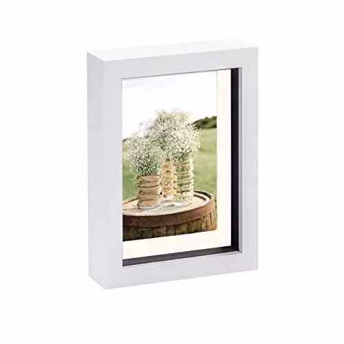 Nicola Spring Single Rectangular 3D Shadow Box Photo Frame with Glass and Black Mount in White, 15 x 20 cm