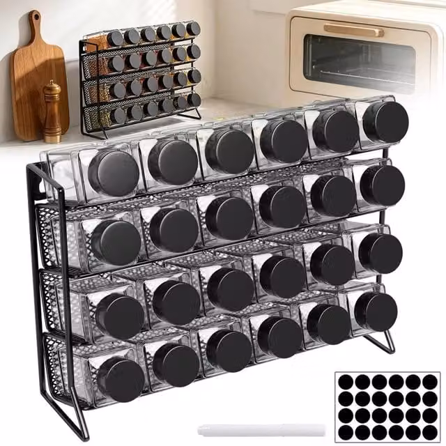 EONLION 4 Tier Black Metal Spice Rack Organiser