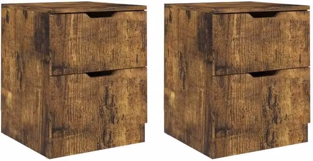 Berkfield Home Set of 2 Bedside Cabinets in Smoked Oak Brown, W/D/H: 40 x 40 x 50 cm