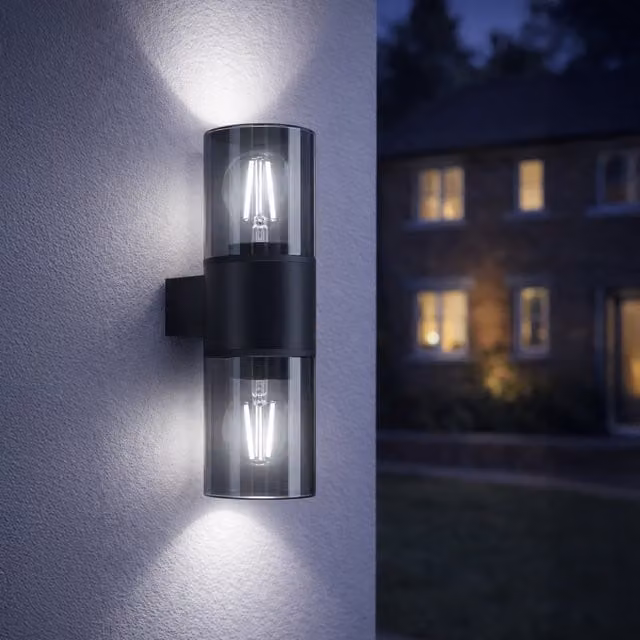 Eglo Cropani Black Outdoor Up and Down Wall Light with Glass and Plastic
