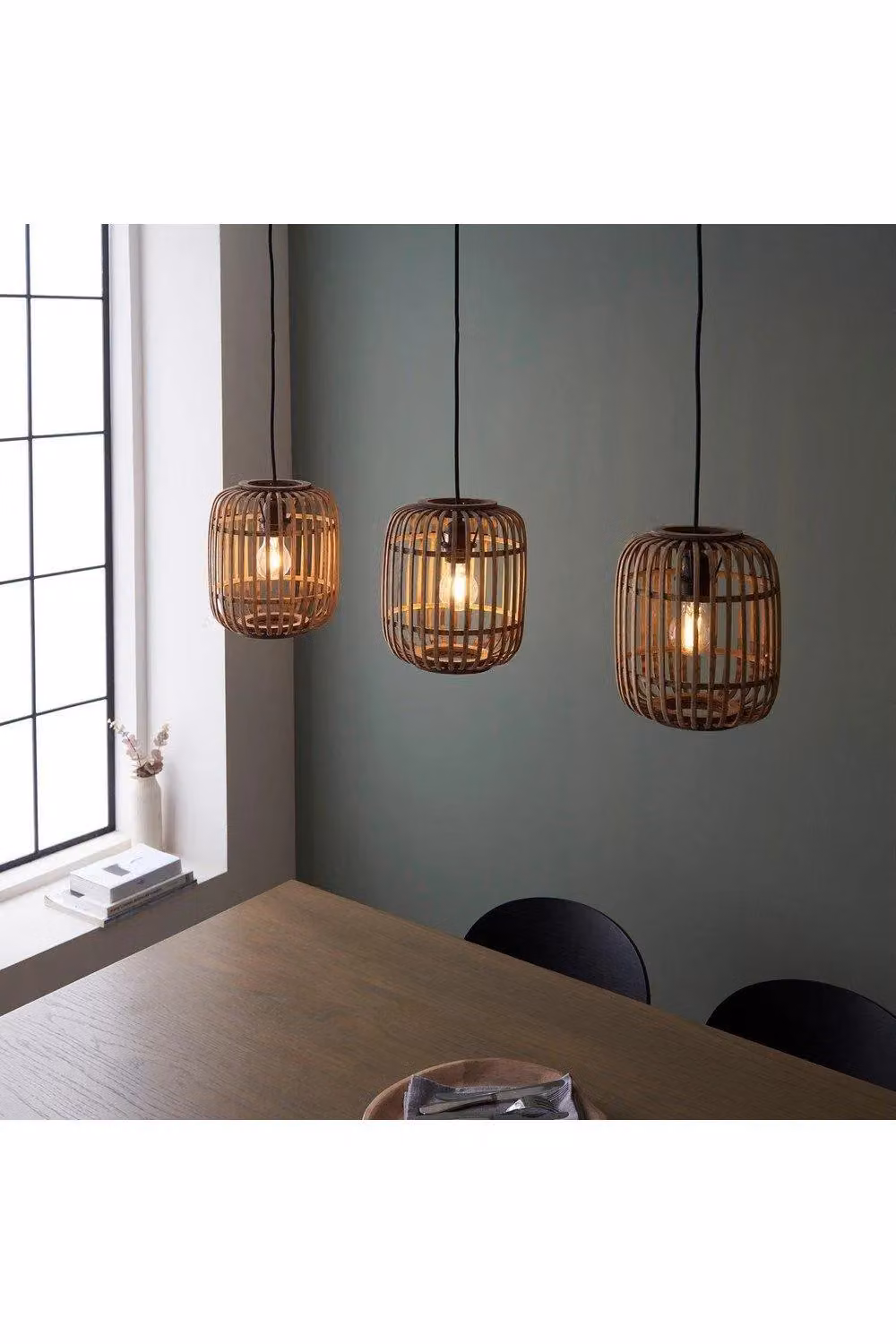 Netlighting Mathias Bar Pendant Ceiling Lamp in Natural Bamboo and Matt Black – 2