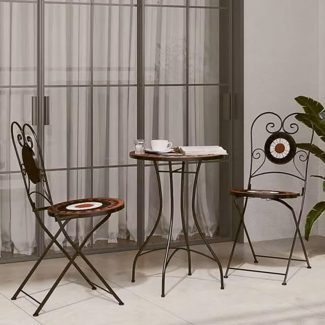 Berkfield Home Mosaic Bistro Set in Orange and White with Terracotta Ceramic and Metal