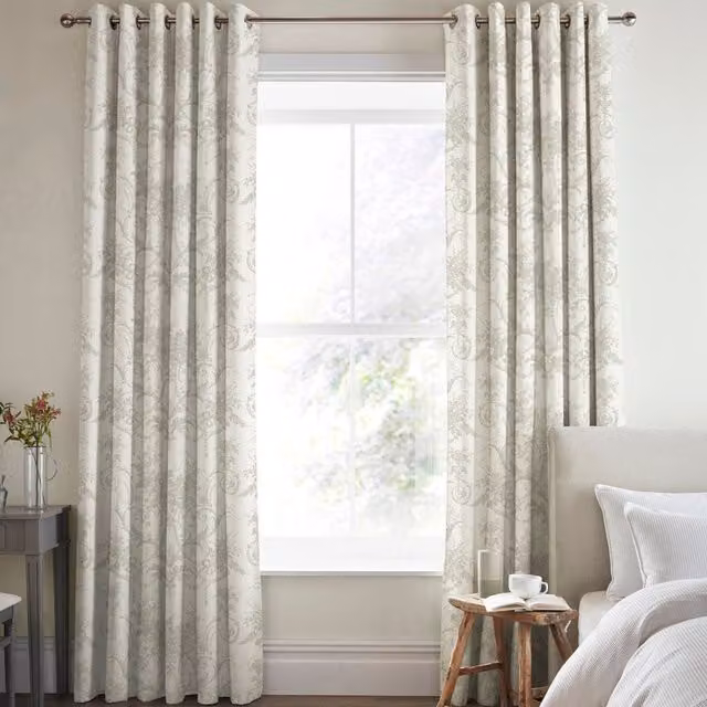 Laura Ashley Tulleries Made To Measure Blackout Eyelet Curtains in Dove Grey Cotton