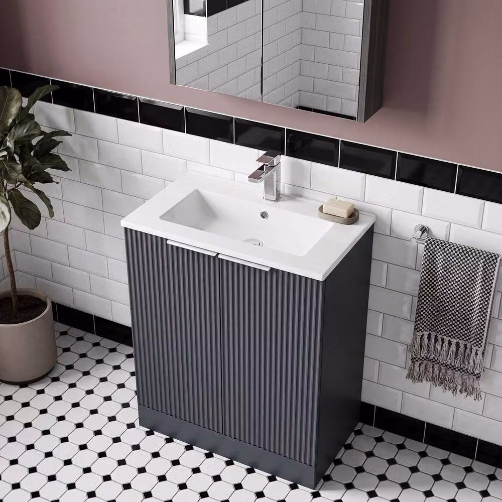 Balterley Tixall Fluted 2 Door Freestanding Vanity Basin Unit in Matt Grey, W: 60 cm, H: 82.8 cm – 3