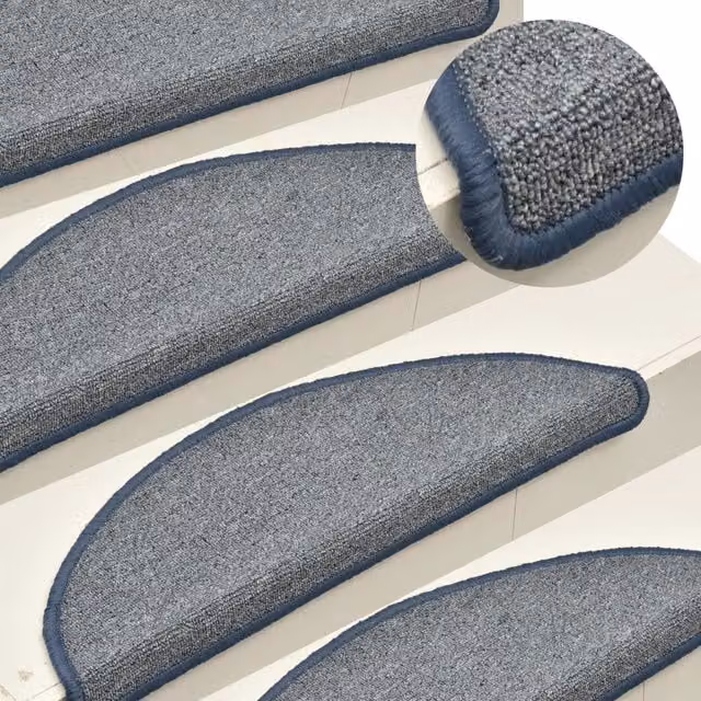 Berkfield Home Self-Adhesive Carpet Stair Treads, 15 Pieces, Light Grey and Blue, W: 56 cm, D: 17 cm, H: 3 cm – 1