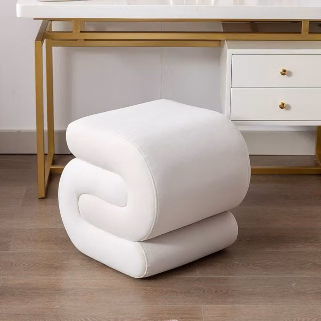 Direct Wicker Ivory Velvet S-Shape Wavy Pouf Ottoman Stool