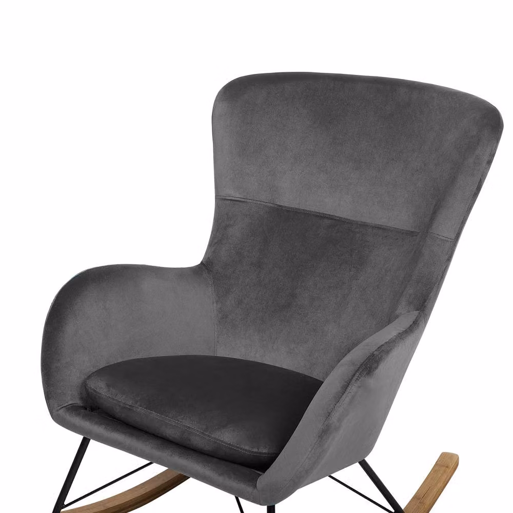 Wyld and Coco Dark Grey Velvet Rocking Chair with Metal Frame and Rubberwood Rockers – 5