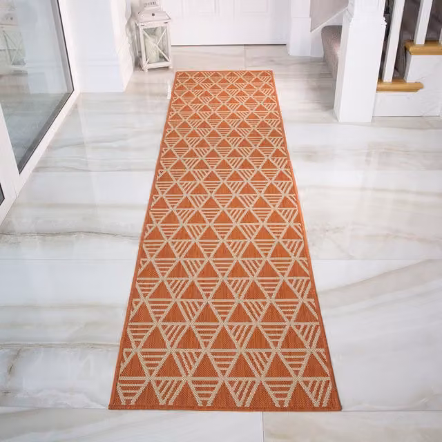 The Rug House Orange Geometric Flatweave Indoor Outdoor Rug, W: 240 cm, D: 60 cm