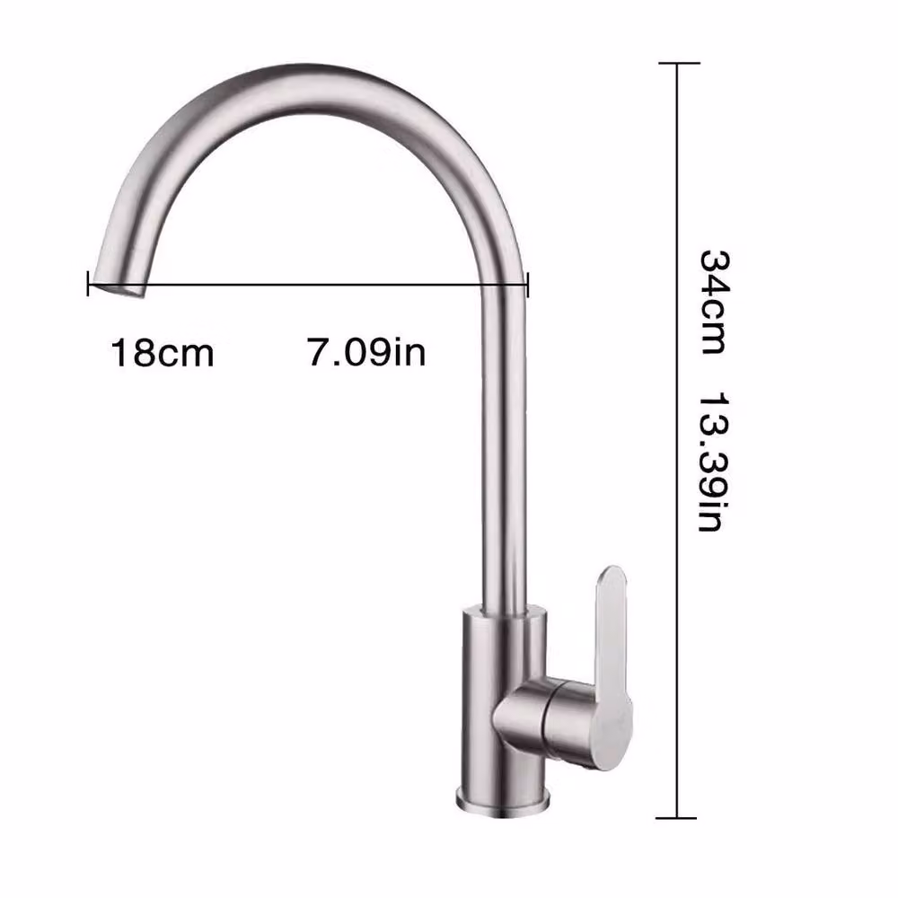 KORVIXA Modern Single Lever Kitchen Sink Mixer Tap in Silver Brushed Steel, W: 52 cm, H: 34 cm, D: 18 cm – 2