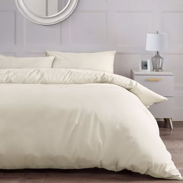 Velosso Sweet Dreams 200 Thread Count Percale Duvet Cover and Pillowcase Set in Beige and Yellow, W: 180 cm, H: 200 cm