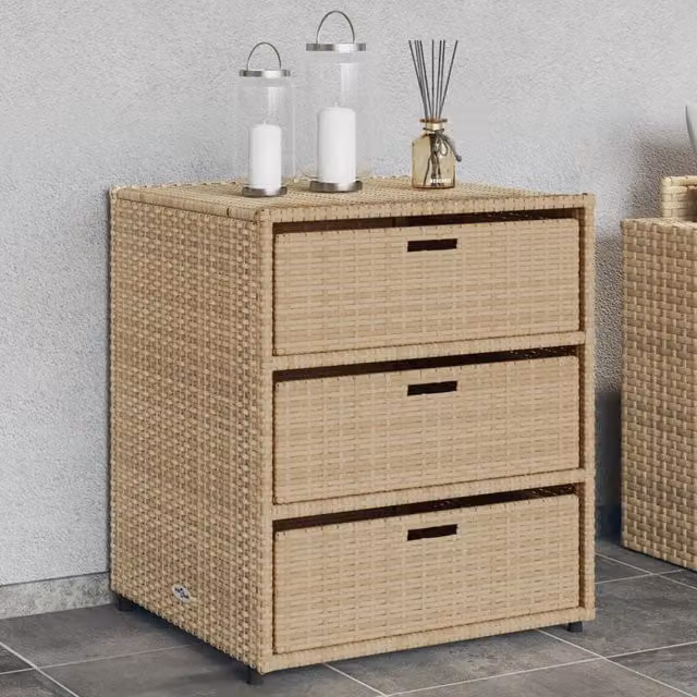 Berkfield Home Garden Storage Cabinet in Beige Poly Rattan and Steel, W/D/H: 55 x 59 x 69 cm – 1